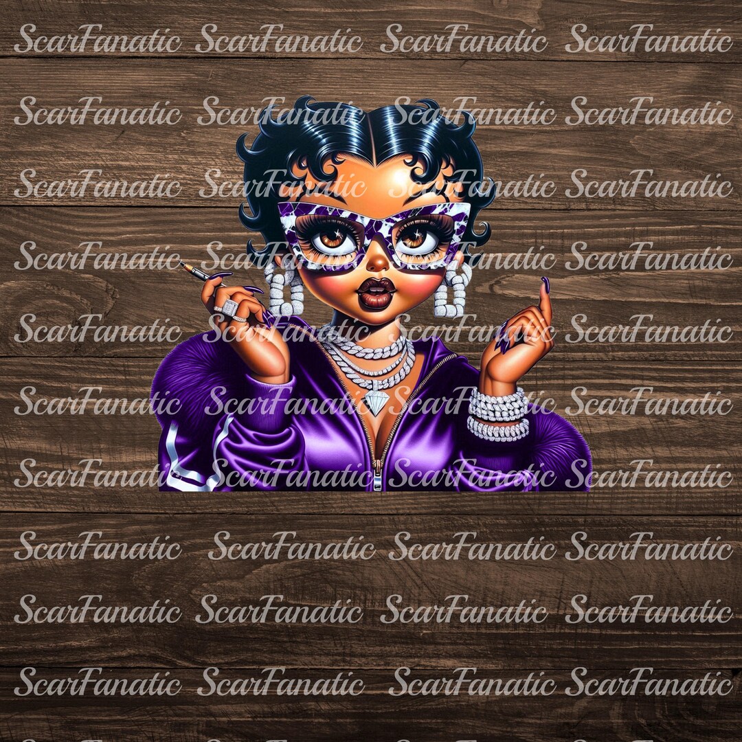 Black Betty Boop in Purple Track Suit, Marble Cat Eye Glasses
