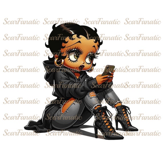 Black Betty Boop in Charcoal Gray Hoodie, Ripped Jeans, High Heel