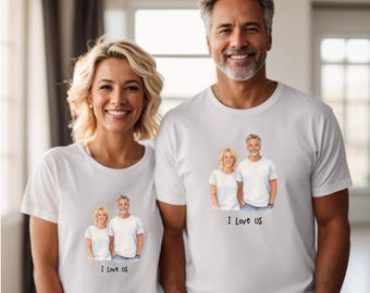 Custom Portrait Couple T-Shirt – Personalized Sketch, Valentine Gift