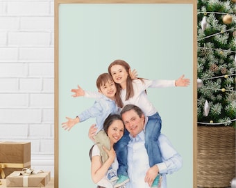 Personalisiertes Familien Porträt vom Foto • Personalisierte Aquarell-Illustration • Einzigartige Familien Wandkunst