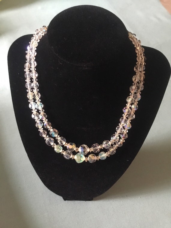 Vintage Crystal Double Strand Necklace Aurora Bore