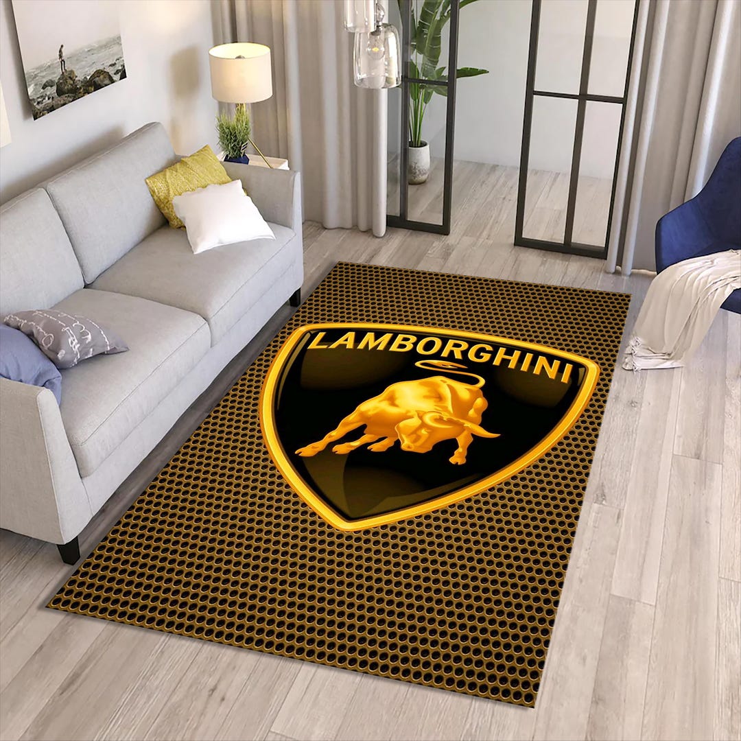 Lamborghini Logo Area Rug | Gold Raging Bull Sports Car Floor Mat ...