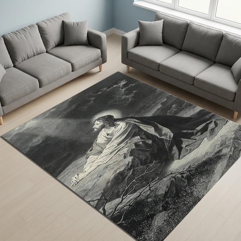 Jesus Rugs Graphics Jesus Prayer Gethsemane Rug | Religious Living Room Decor | Washable ...