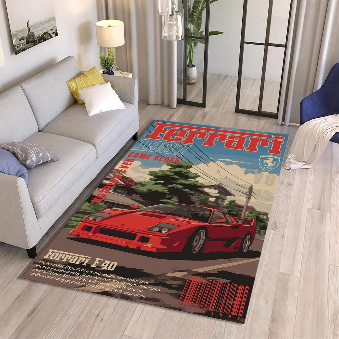 Ferrari F40 Rug, Living Room Rug, Area Rug, Gaming Decor Rug,sports Car ...