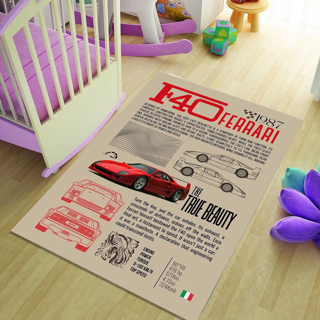 Ferrari F40 Rug, Living Room Rug, Area Rug, Gaming Decor Rug,sports Car ...