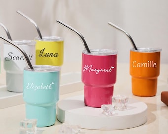Custom Mini Tumbler with Name, Personalized Tumbler with Straw and Lid, Bridesmaids Gifts, Wedding Party Favors, Bachelorette Party Gift