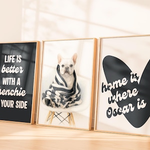 Custom Frenchie Bulldog Wall Art Set: Personalized Dog Portrait Watercolor | Pet Name Print | Gift for Dog Lovers