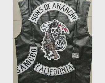 Sons of Anarchy Jax Leather Motorcycle Club Sleeveless Embroidered