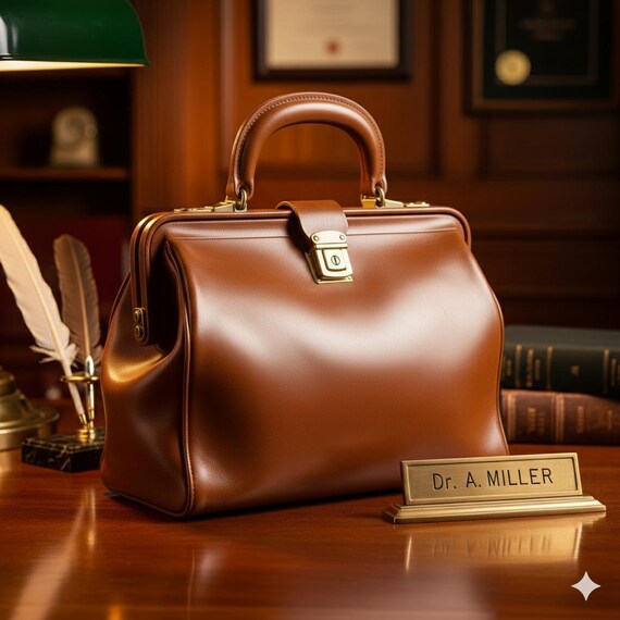 Modern Leather Purse, Elegant Doctor Style Handbag, Travel and Everyday Bag