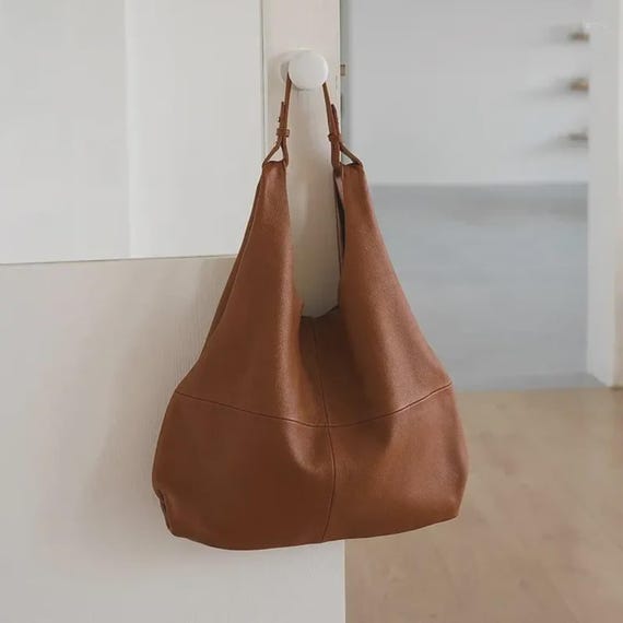 Large Slouchy Leather Tote Bag: Cowhide Work & Travel Purse  display picture 2