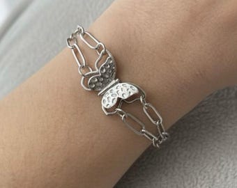 Butterfly Bracelet with Double Paperclip chain