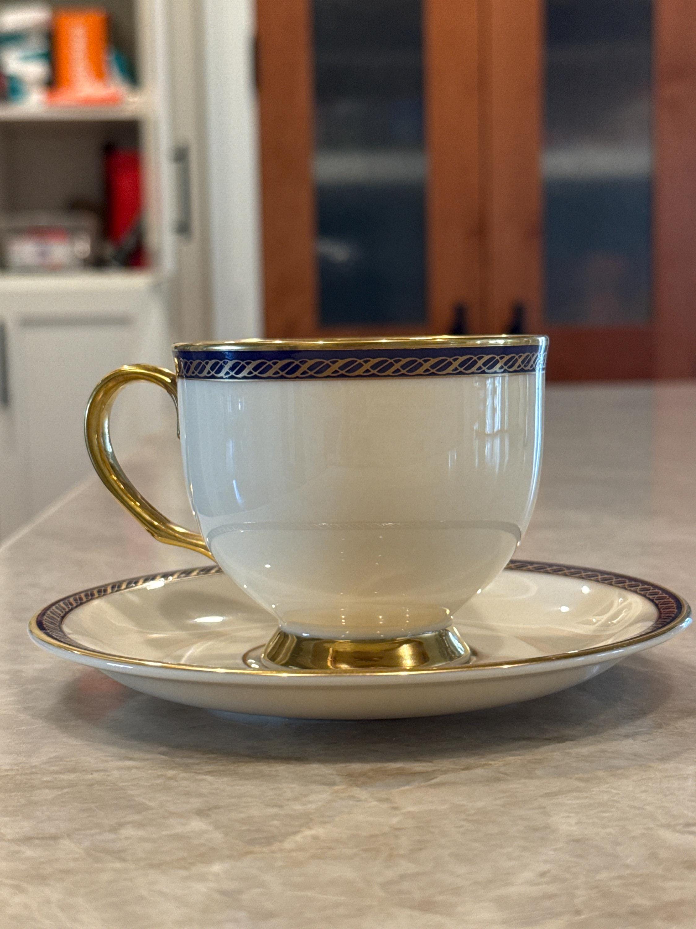 Lenox Hamilton Tea Cups and Saucers: Gold Trim, Presidential 