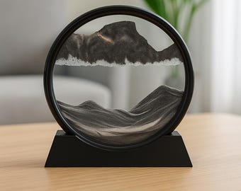 Cuadro artístico de arena en movimiento 3D | Paisaje marino profundo de cristal redondo | Pintura de arena fluida, decoración de escritorio y hogar, regalo único de reloj de arena
