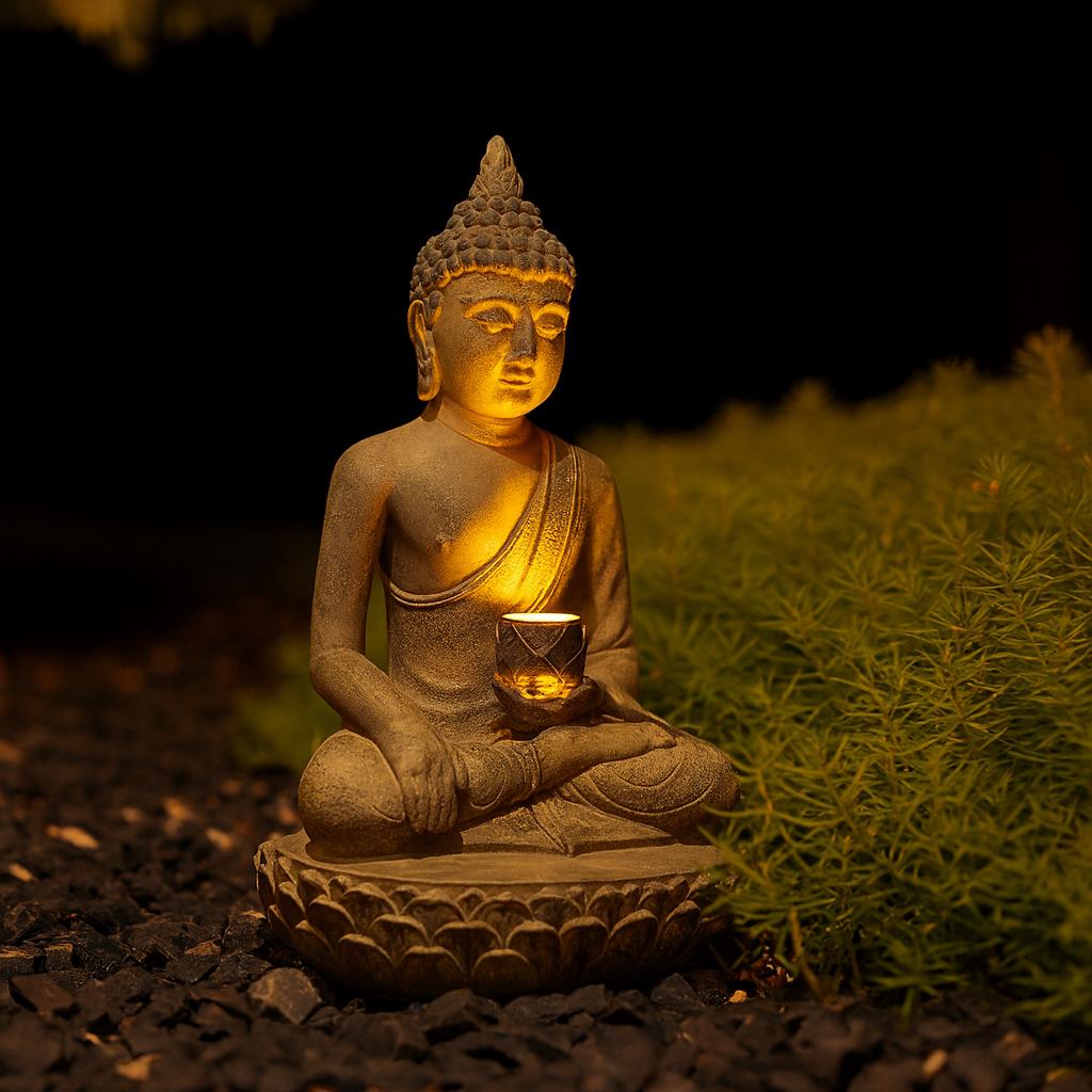 LEDライト付きソーラー仏像 - 禅樹脂ガーデン＆パティオ装飾、家の玄関