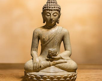 Słoneczna figura Buddy z oświetleniem LED – dekoracja ogrodu i patio z żywicy zen, duchowa ozdoba na zewnątrz do wejścia do domu lub ogrodu