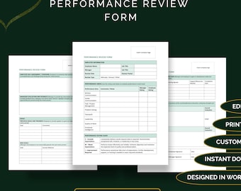 Editable HR Performance Review Form, Employee Evaluation Template, SMART Goals & Development Plan