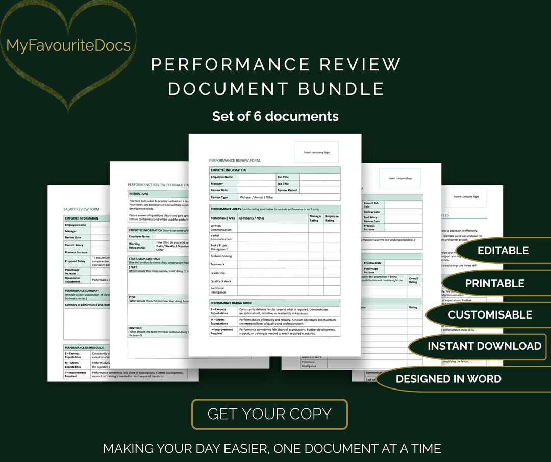 HR Performance Review Templates Bundle | Editable Word Forms - Etsy