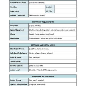 IT Setup Form Template | Employee Equipment Request | New Starter IT ...