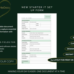IT Setup Form Template | Employee Equipment Request | New Starter IT Checklist | Excel & Google Sheets