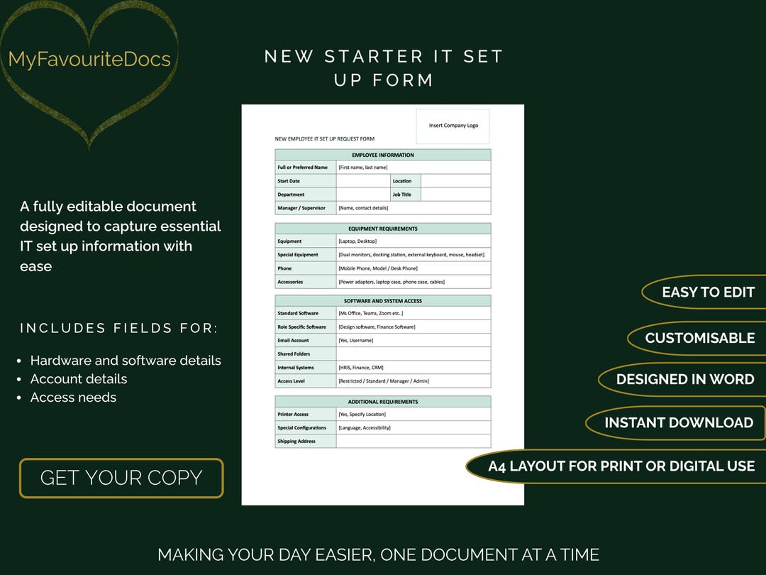IT Setup Form Template | Employee Equipment Request | New Starter IT ...