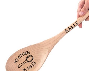Cuchara de madera extralarga / Cuchara grabada extralarga / Nombre o frase personalizada / Cuchara de cocina estilo nonna / Regalo de cocina personalizado