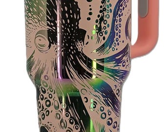 Laser Engraved Octopus Tumbler: Iridescent Ocean Sea Life Cup