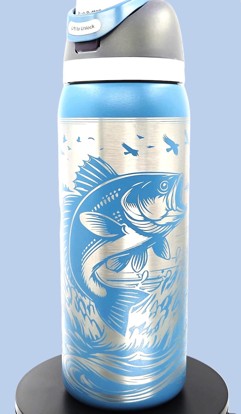 Fishing Engraved Owala 32 oz FreeSip | Personalized Fishing Water Bottle | Fisherman Gift | Bass Fishing Tumbler | Angler Bottle image 1