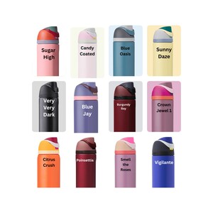 Pu&ograve; includere: Una collezione di bottiglie d'acqua colorate in varie tonalit&agrave;, tra cui rosa, blu e arancione. Ogni bottiglia ha un nome unico stampato, come "Sugar High" e "Citrus Crush". Le bottiglie hanno un design elegante e moderno.