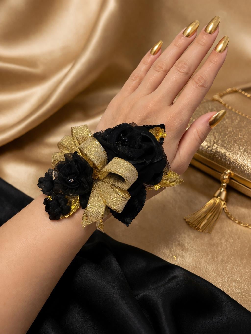 princess polly baby blue dress Corsage Gold and Black