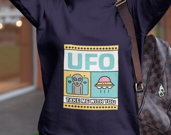 Retro Alien UFO Graphic Crewneck Sweatshirt | Space Art