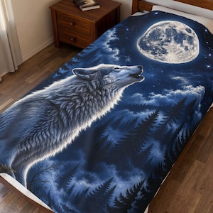 Huilende Wolf Maan Fluweelzachte Pluche Deken, Nachtbos Plaid