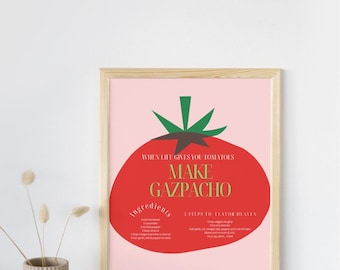Póster de receta de gazpacho: Arte mural imprimible para la cocina (descarga digital)