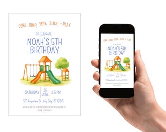 Playground Birthday Invitation Template, Party in the Park (Digital Download)