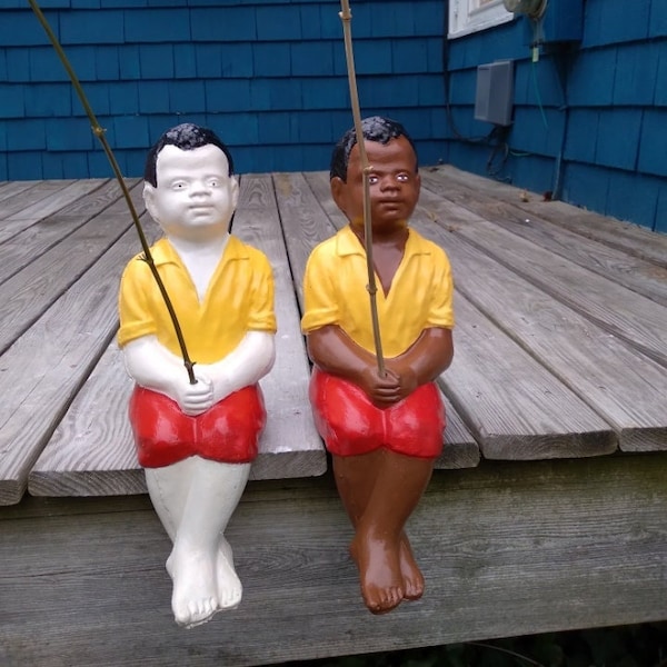 Vintage Black Boy Fishing Statue Etsy