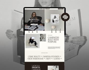 Vetgedrukte Squarespace-websitesjabloon voor creatievelingen, website voor manager sociale media, moderne redactionele website voor bureaus, premium Squarespace