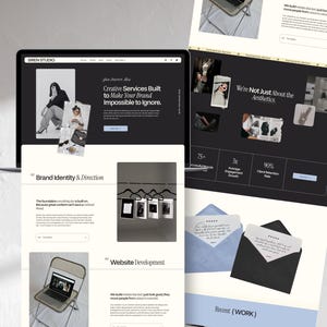 May include: A laptop and two other screens display website mockups with the text "SIREN STUDIO" and "Creative Services Built to Make Your Brand Impossible to Ignore." The screens show design concepts, branding, and website development examples.
