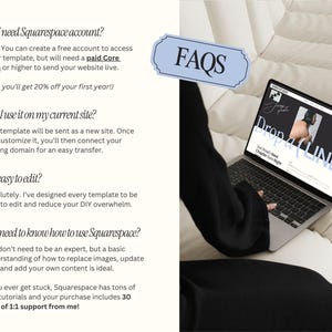 May include: A person using a laptop with the website "Drop a LINE" displayed on the screen. The laptop is on a white surface. Text on the screen includes "Your Brand's Next Chapter Starts Right". The image also includes the text "FAQs".