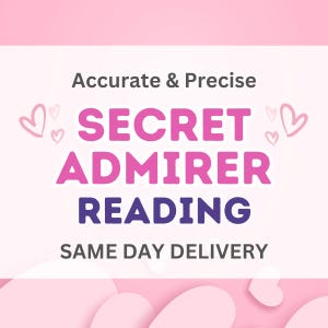 May include: A digital graphic with a light pink background featuring the text Accurate & Precise in dark gray, SECRET ADMIRER in bright pink, READING in dark purple, and SAME DAY DELIVERY in dark gray, accented by several light pink heart outlines.