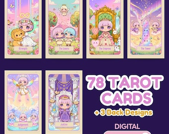 Cute Kawaii Chibi Japanese Cards Printable Tarot Deck, Cute Bold Anime Oracle Digital Download, Instant Download Tarot Card Set PDF