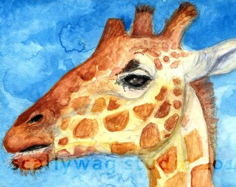 Giraffe Face 5x7" Signed Watercolor Art Print