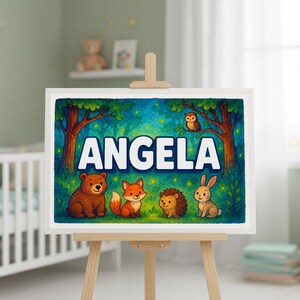 Angela Personalized Forest Animal Name Art Print - Kids Nursery Decor for Angela