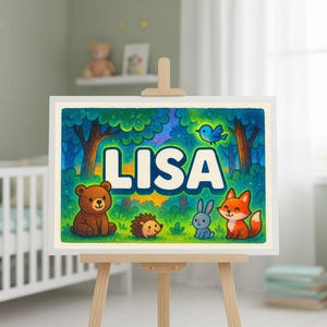 Lisa Personalized Name Art Print: Lisa&#39;s Woodland Nursery Decor - Optional Frame - Name Art for &quot;Lisa&quot;