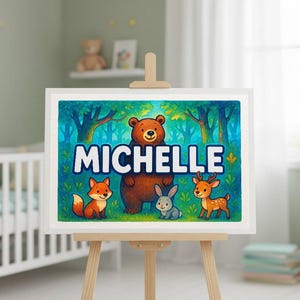 Michelle&#39;s Forest Friends Name Art Print: Personalized Nursery Decor