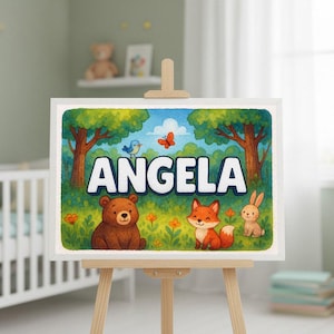 Personalized Forest Animal Name Art Print - Angela&#39;s Nursery Decor