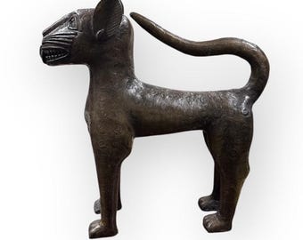 Benin Bronze Leopard Sculpture, African Art