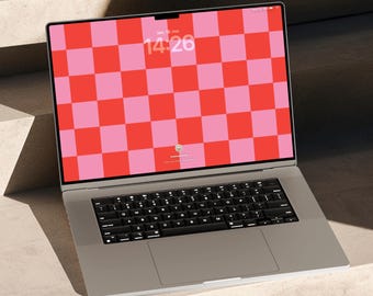 Rood en roze geruit behang | Macbook, Mac, pc, Windows (digitale download)