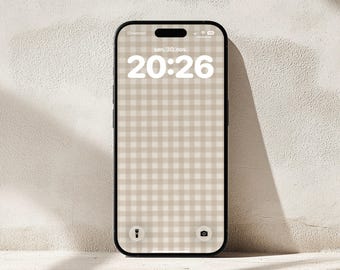 Beige ruitjesbehang | iPhone, Android-telefoon (digitale download)