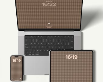 Pacote de Papel de Parede Xadrez Marrom | iPhone, iPad, MacBook (Download Digital)