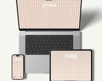 Rosa gingham-bakgrundspaket | iPhone, iPad, MacBook (digital nedladdning)