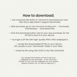 Pode incluir: Um gr&aacute;fico de instru&ccedil;&otilde;es com o t&iacute;tulo How to download: detalhando os passos para baixar arquivos digitais do Etsy usando um navegador, acessar a se&ccedil;&atilde;o de Compras e avalia&ccedil;&otilde;es, salvar arquivos ZIP e descompact&aacute;-los em dispositivos.
